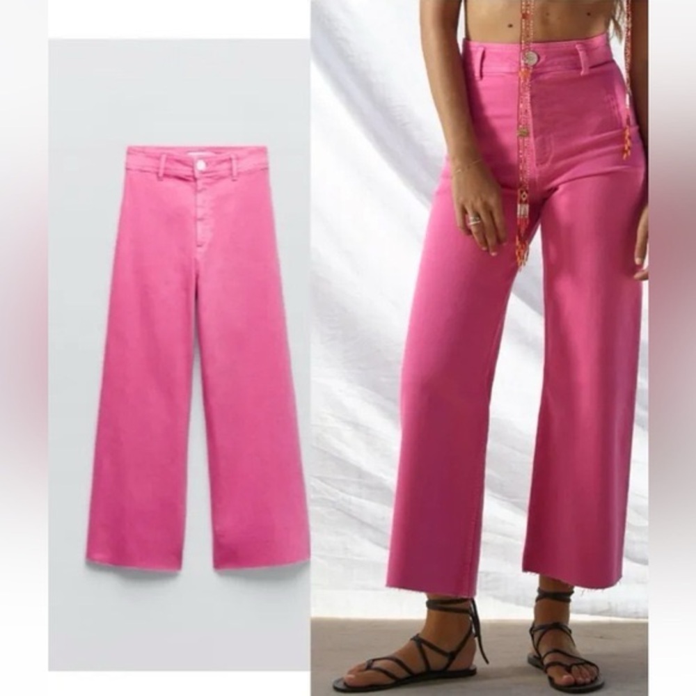 Zara Pink Wide-leg High-rise Jeans